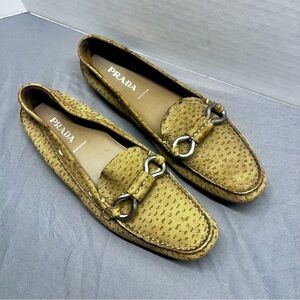 Prada Women's Tan Textured Loafers